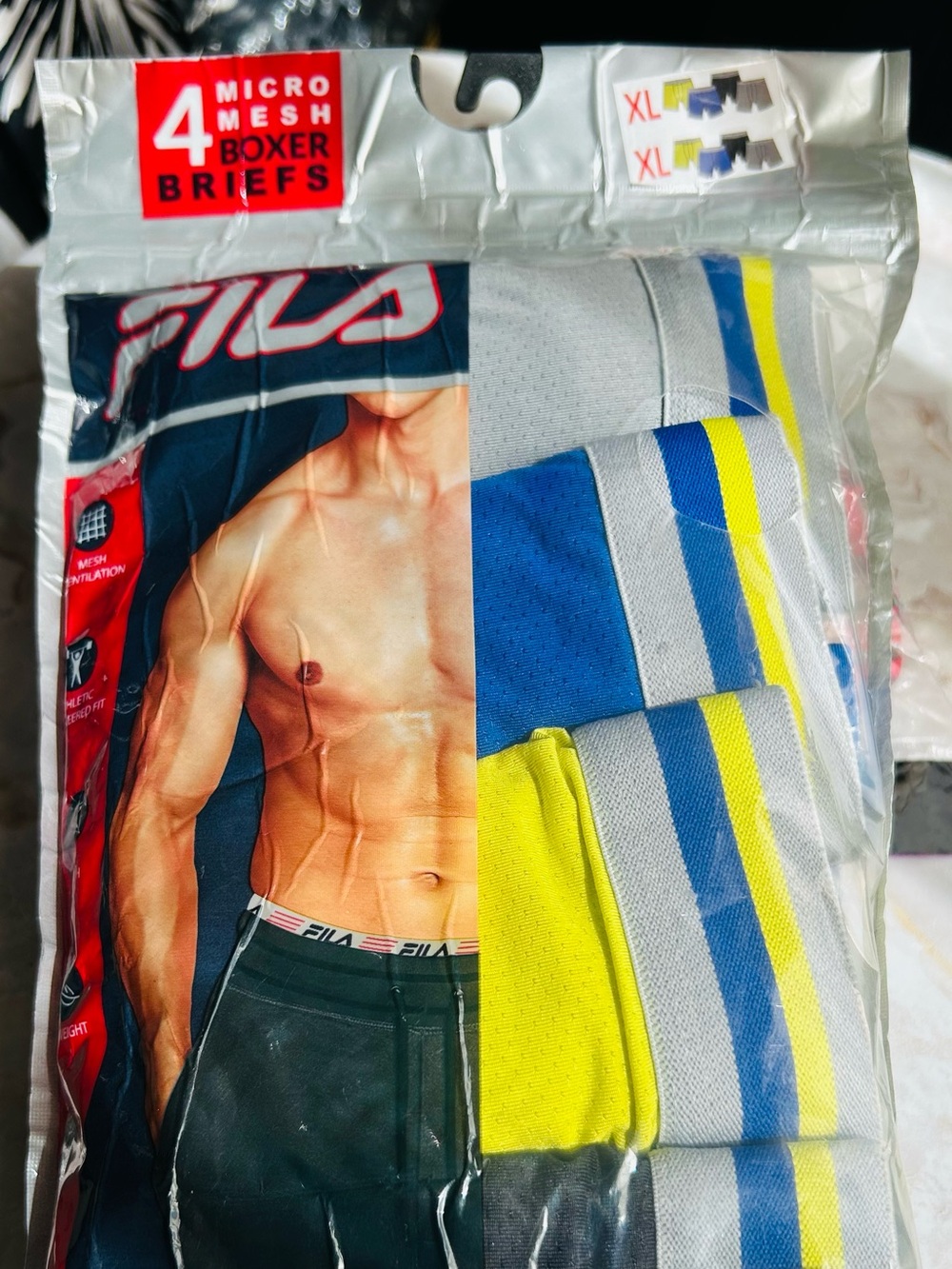 FILA Men’s Micro Mesh Boxer Briefs - Blue, Yellow & Gray (XL)